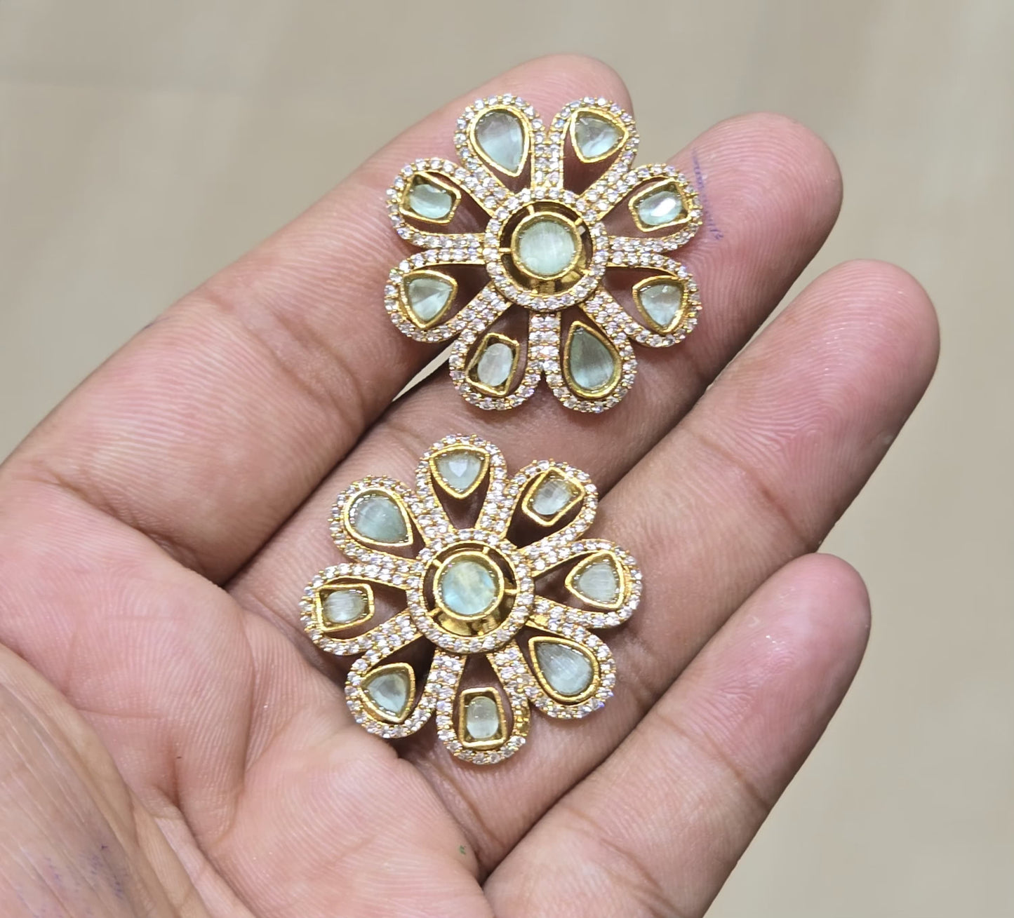 Sparkling Gold Finish CZ Stone Stud Earrings - Premium Quality