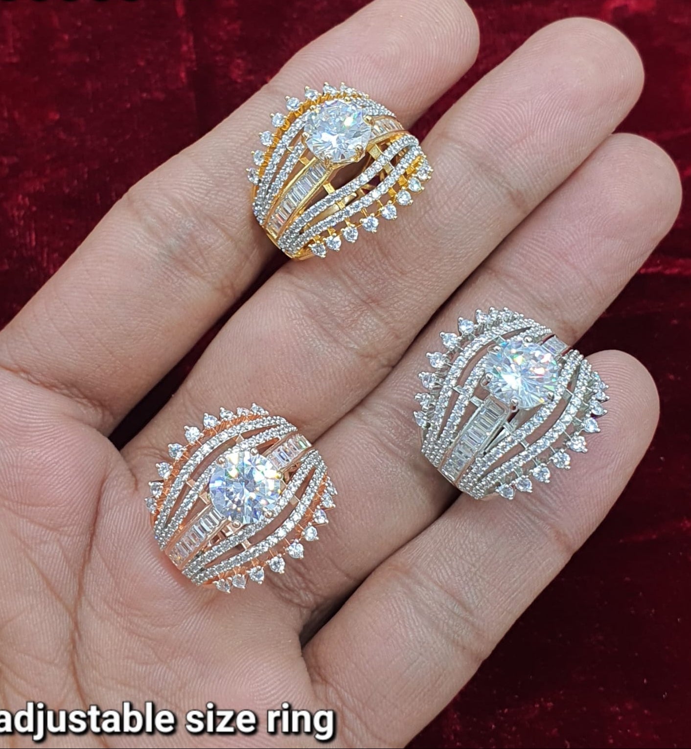 Sparkling Premium CZ Diamond Designer Adjustable Ring - 1 Piece