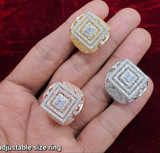 Sparkling Premium CZ Square Design Adjustable Cocktail Ring - Piece