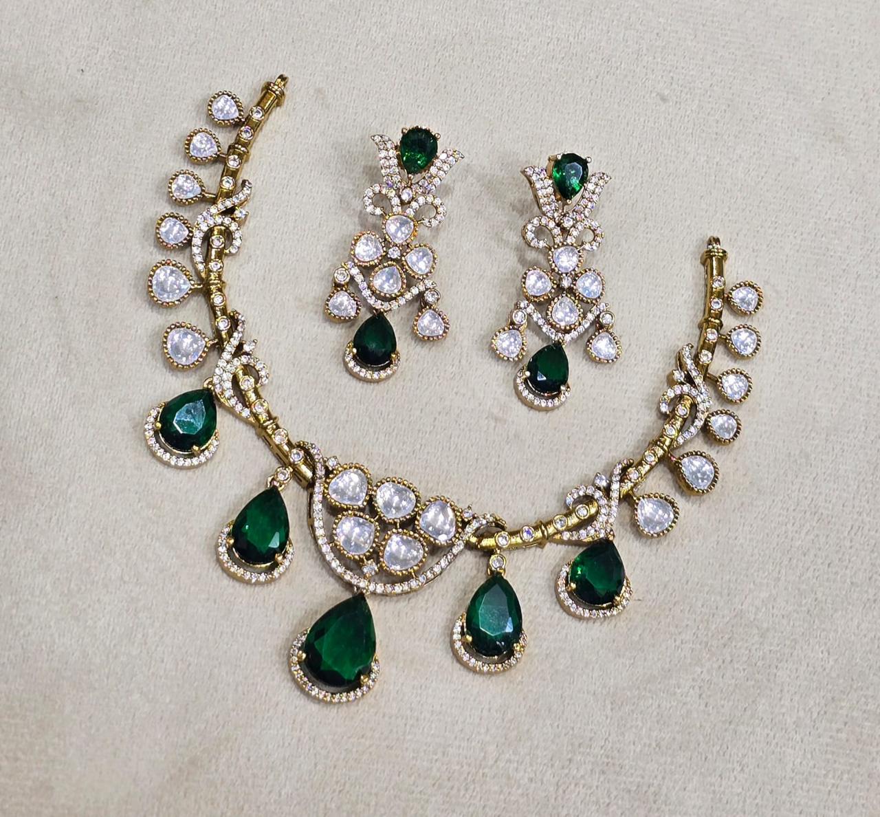 Sparkling Premium Moissanite Stone Kanti Necklace Set With  Earrings 