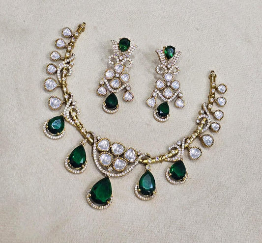 Sparkling Premium Moissanite Stone Kanti Necklace Set With  Earrings 
