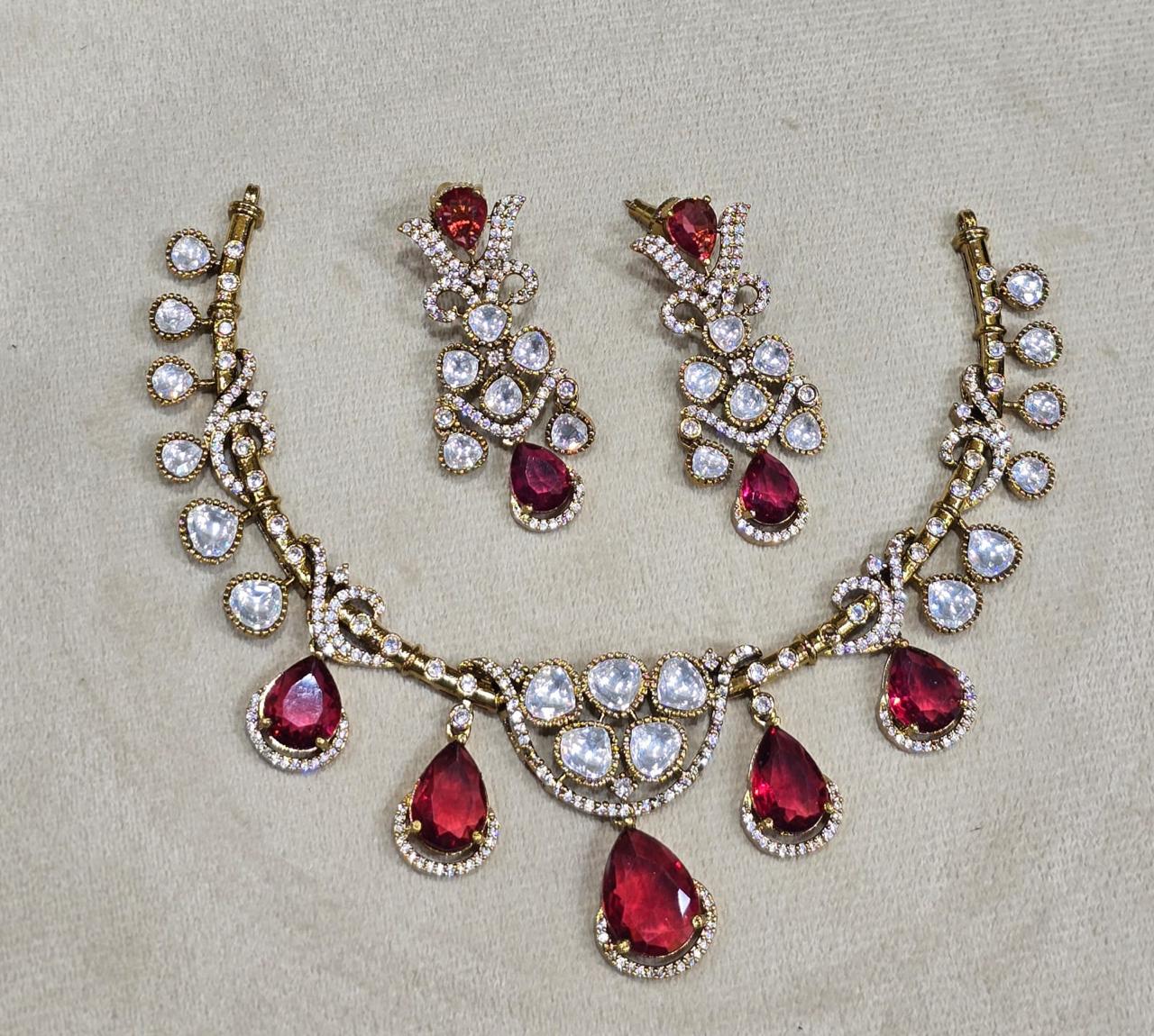 Sparkling Premium Moissanite Stone Kanti Necklace Set With  Earrings 