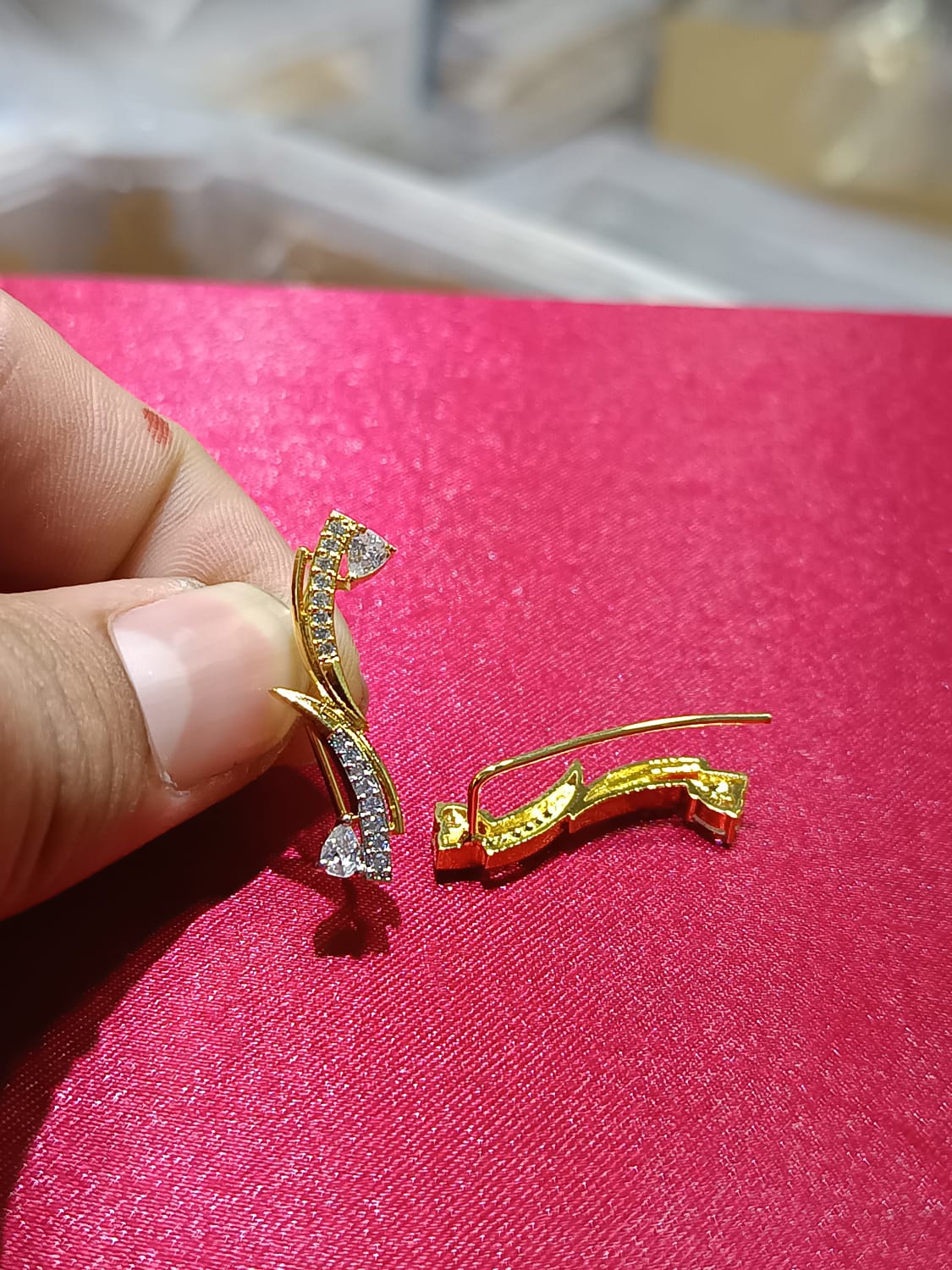 Sparkling Premium Gold Finish Ear Climber Stud Earrings - 1 Pair