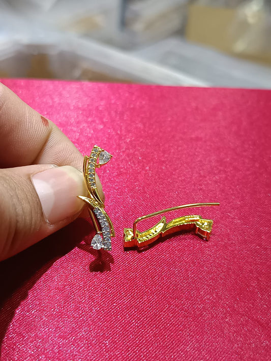 Sparkling Premium Gold Finish Ear Climber Stud Earrings - 1 Pair