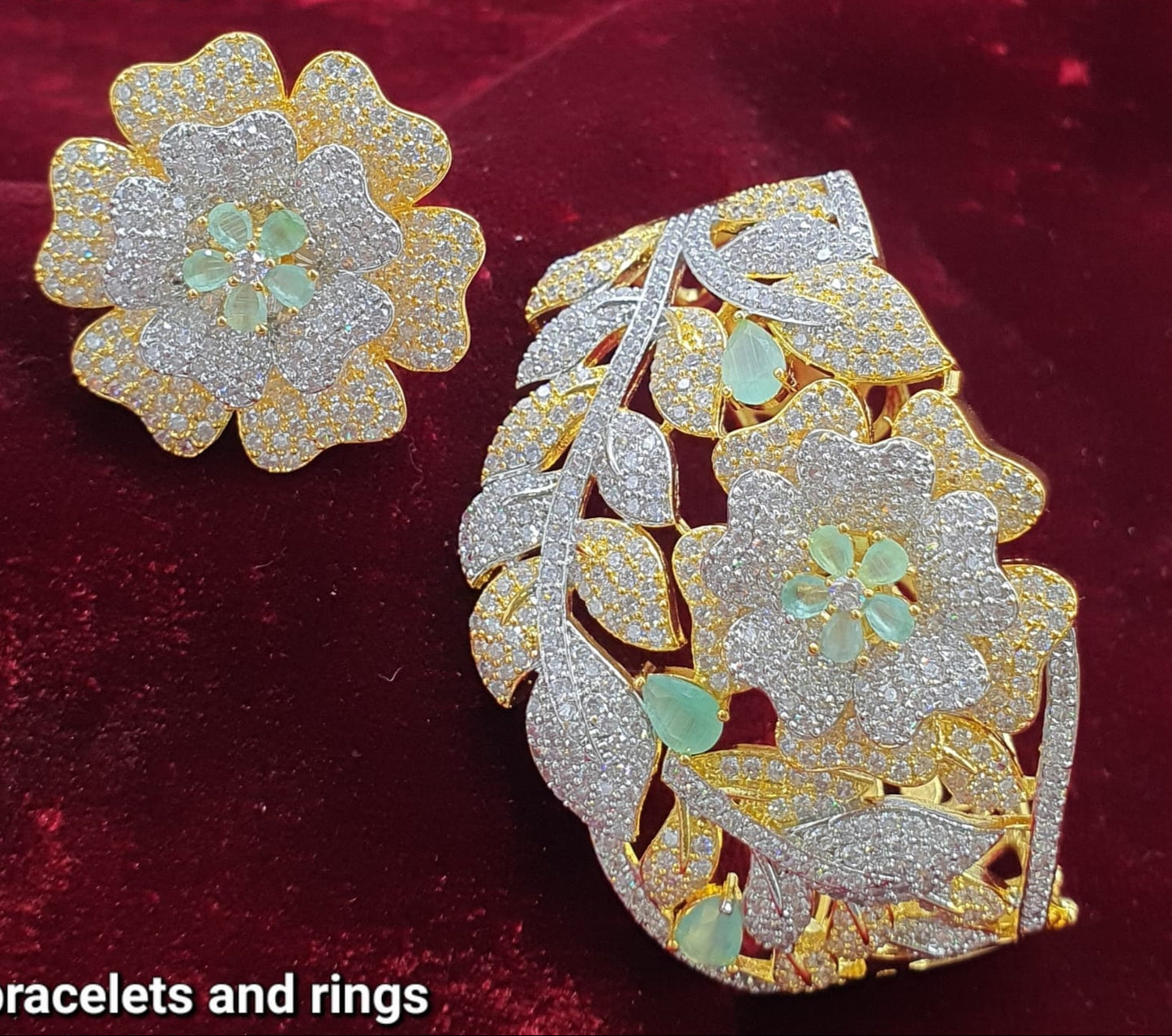 Sparkling Premium Gold Floral Bracelet & Ring Set - 1 Piece