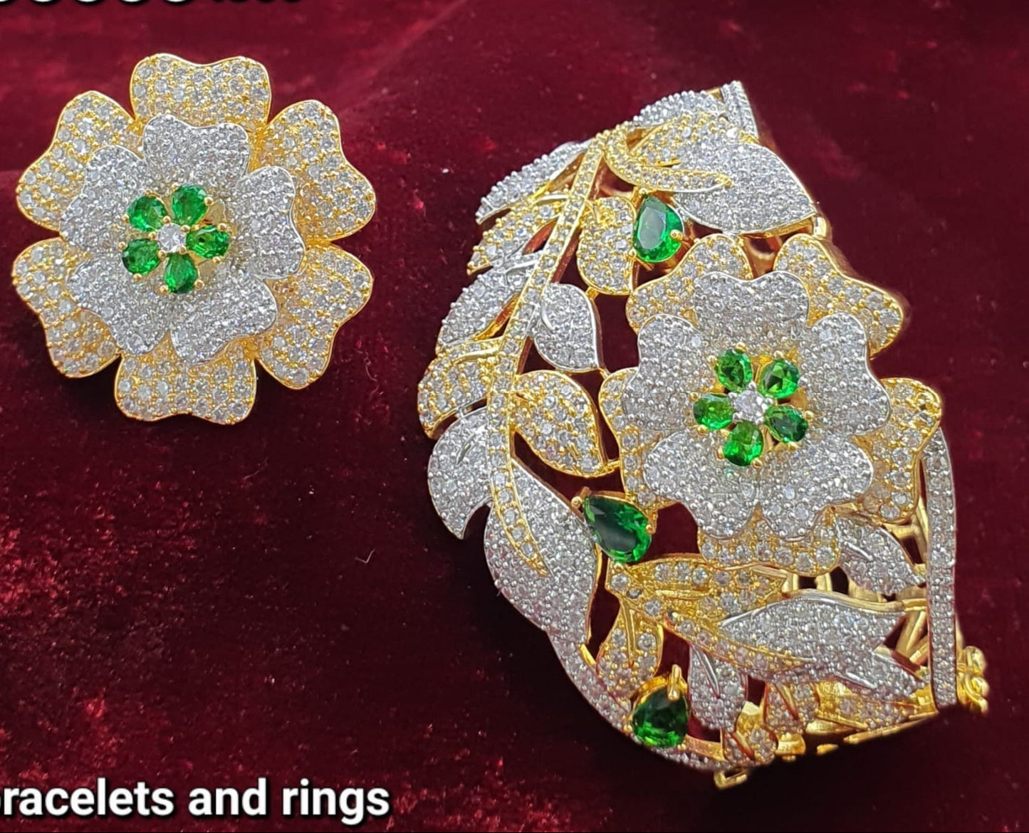 Sparkling Premium Gold Floral Bracelet & Ring Set - 1 Piece