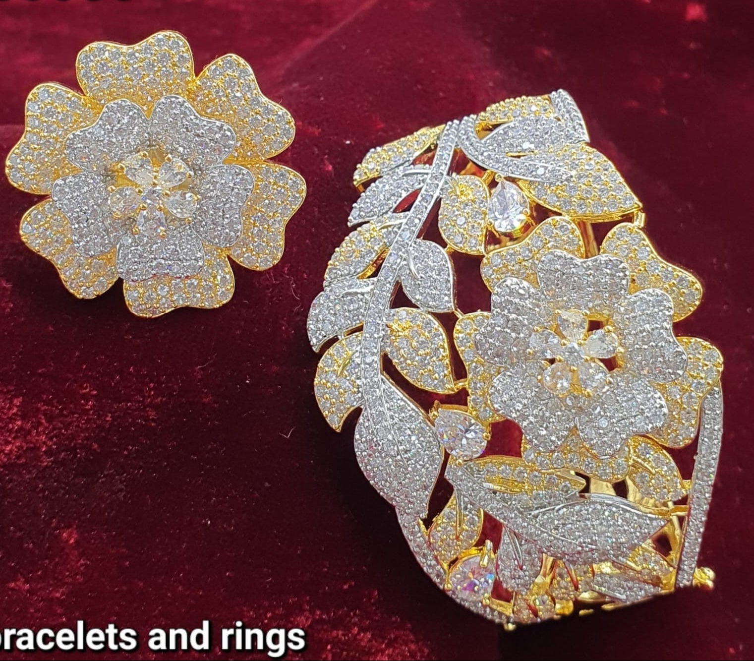 Sparkling Premium Gold Floral Bracelet & Ring Set - 1 Piece