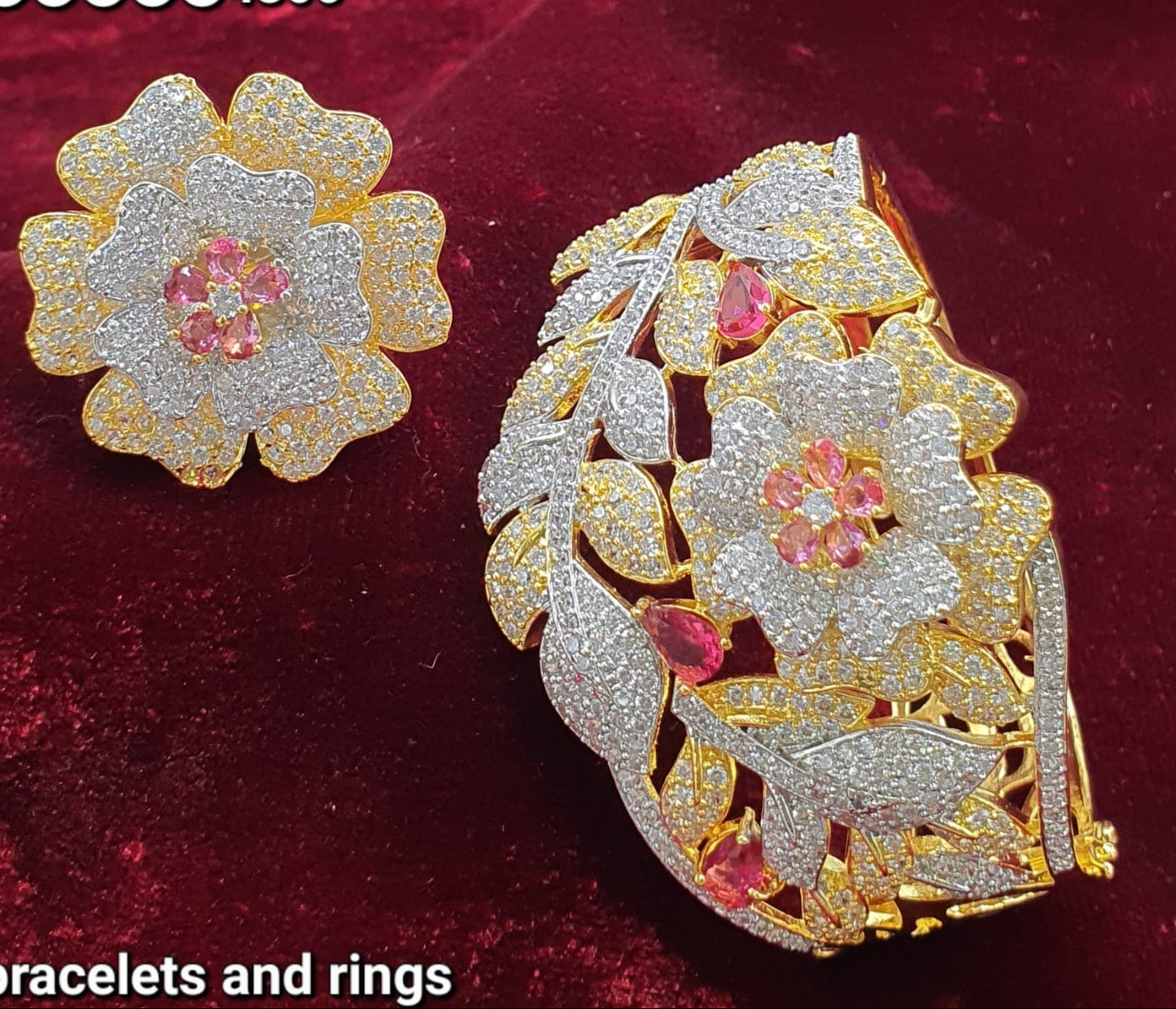 Sparkling Premium Gold Floral Bracelet & Ring Set - 1 Piece