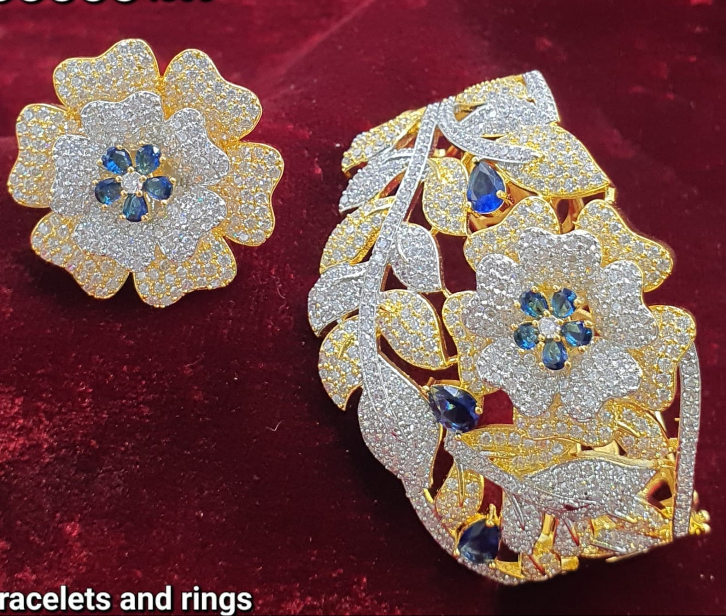 Sparkling Premium Gold Floral Bracelet & Ring Set - 1 Piece