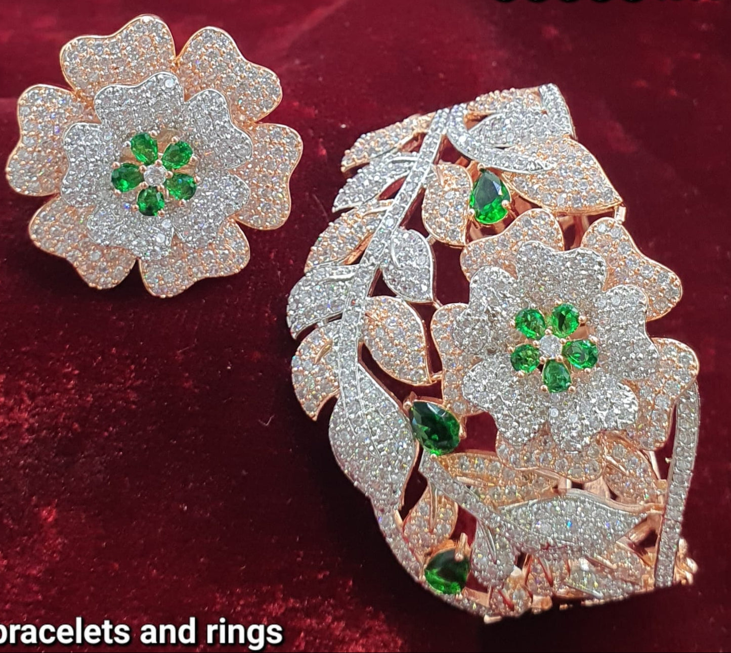Sparkling Premium RoseGold Floral Bracelet & Ring Set - 1 Piece