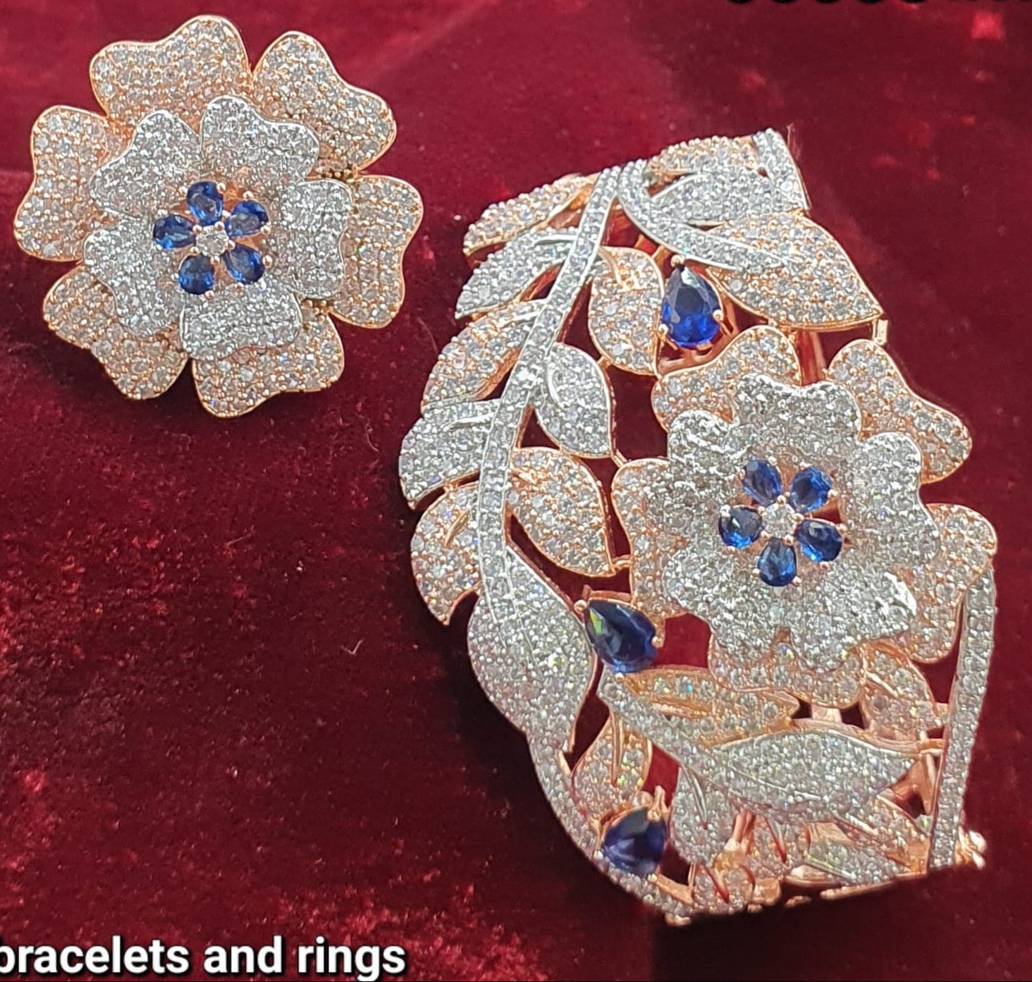 Sparkling Premium RoseGold Floral Bracelet & Ring Set - 1 Piece