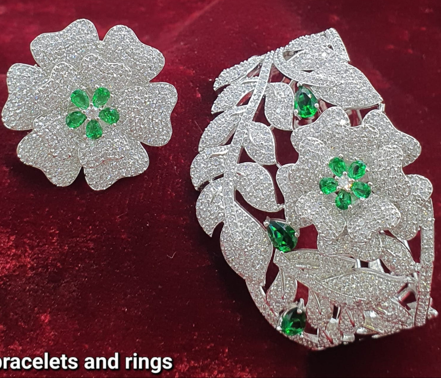Sparkling Premium Silver Floral Bracelet & Ring Set - 1 Piece