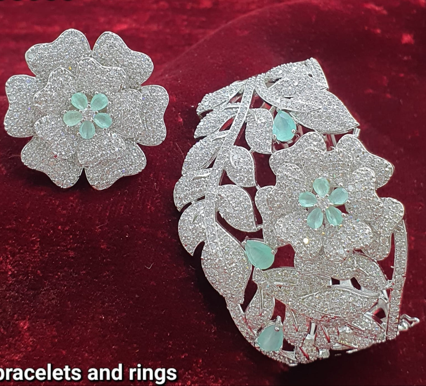 Sparkling Premium Silver Floral Bracelet & Ring Set - 1 Piece