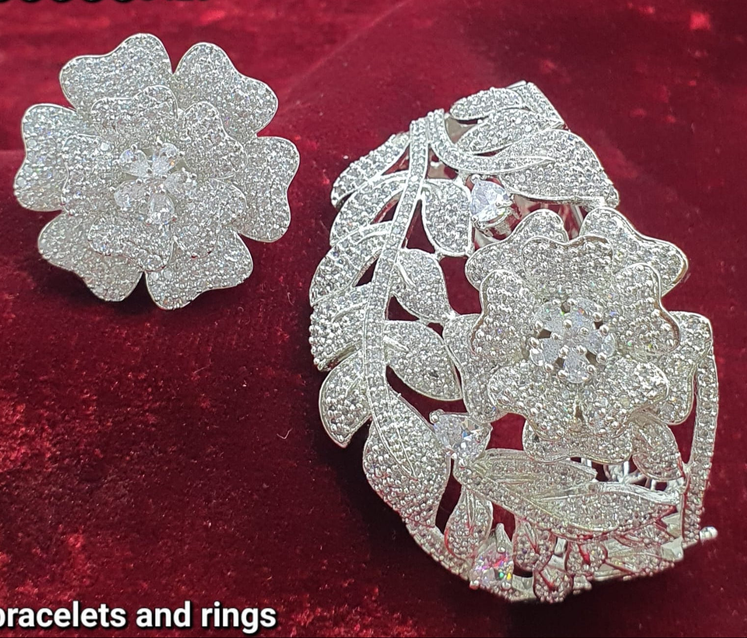 Sparkling Premium Silver Floral Bracelet & Ring Set - 1 Piece