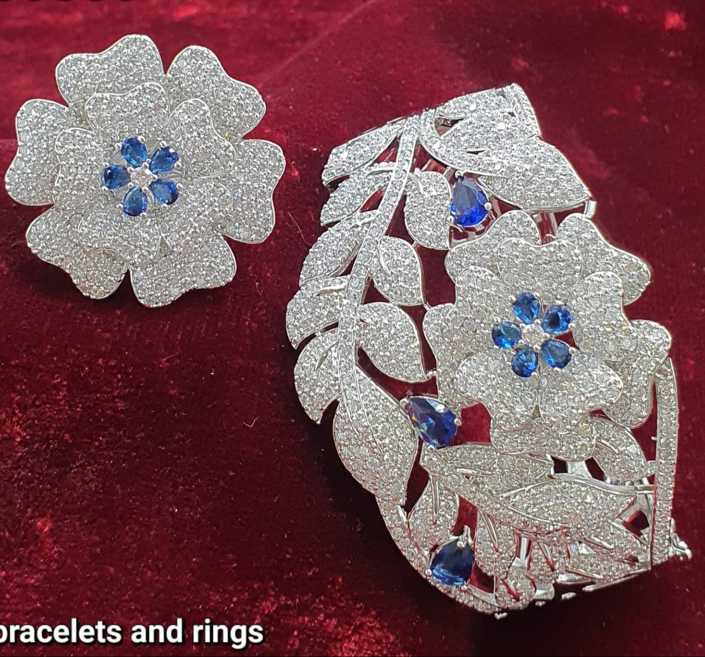 Sparkling Premium Silver Floral Bracelet & Ring Set - 1 Piece