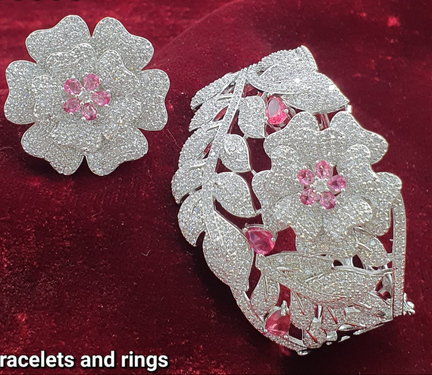 Sparkling Premium Silver Floral Bracelet & Ring Set - 1 Piece