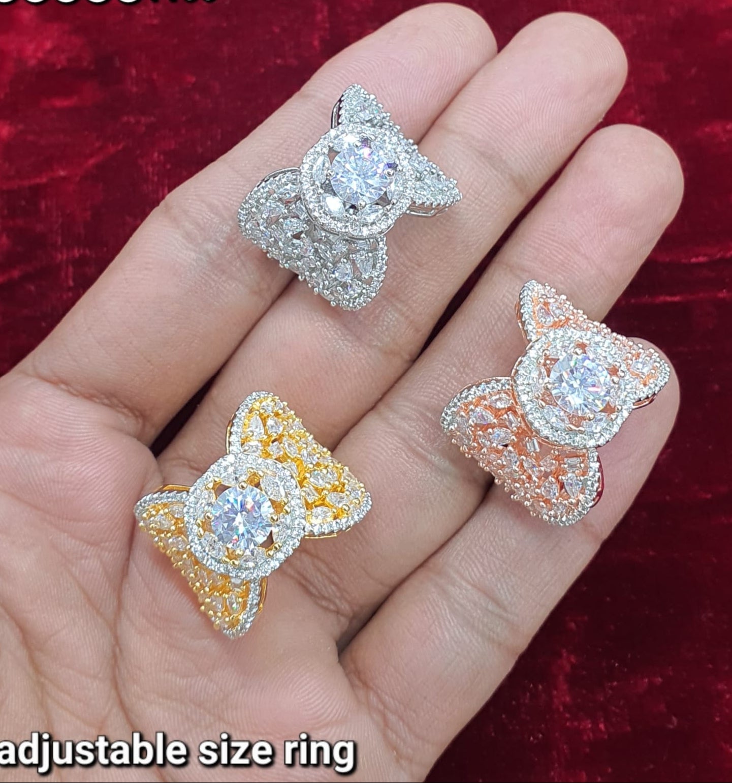 Stylish American Diamond Stone Adjustable Flower Rings Designer - 1 Piece