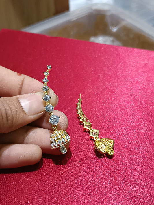 Stylish Premium CZ Flower Ear Climber Earrings With Drops - 1 Pair 