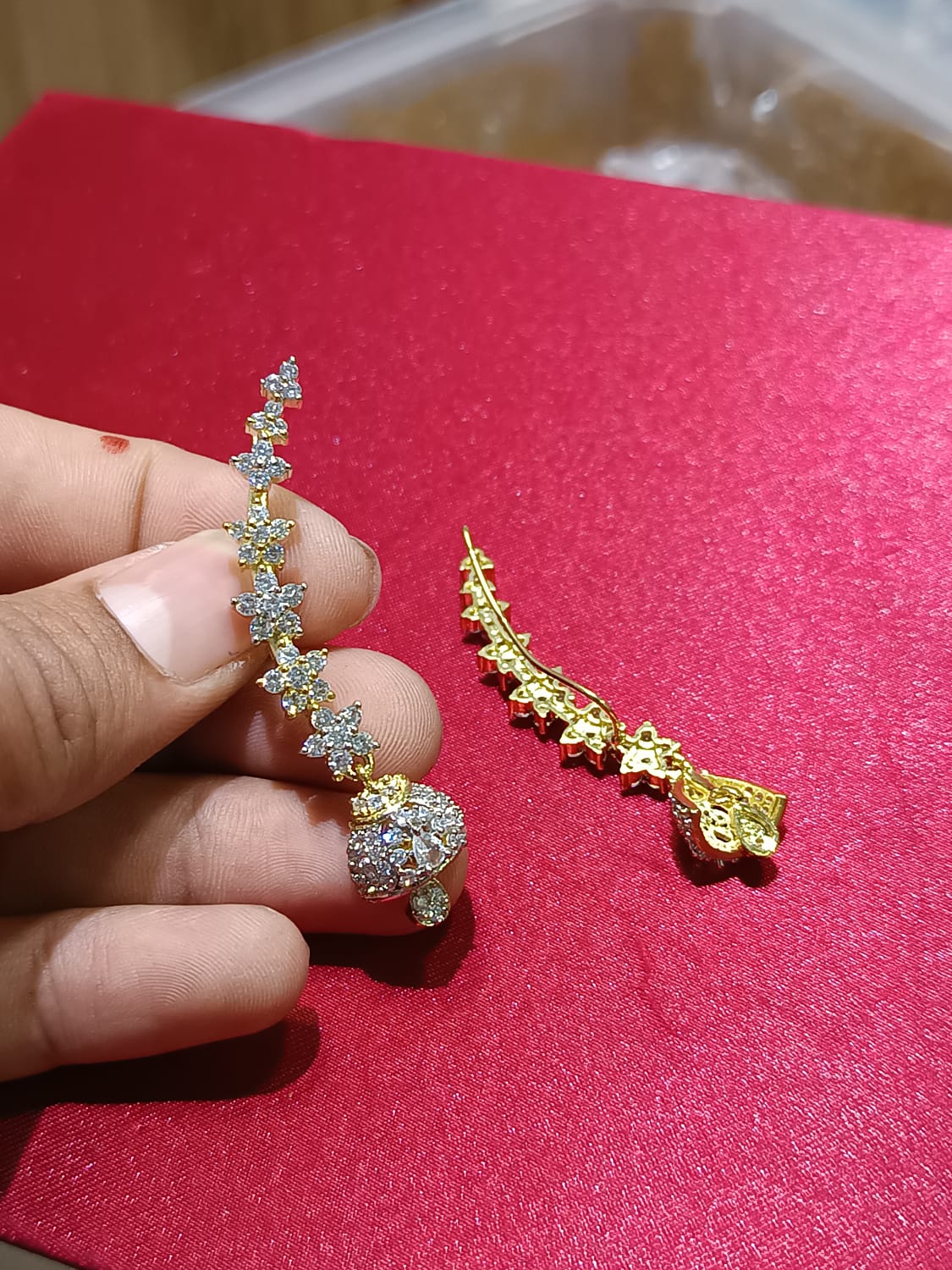 Stylish Premium Gold Floral Ear Climber Earrings With Drops - 1 Pair