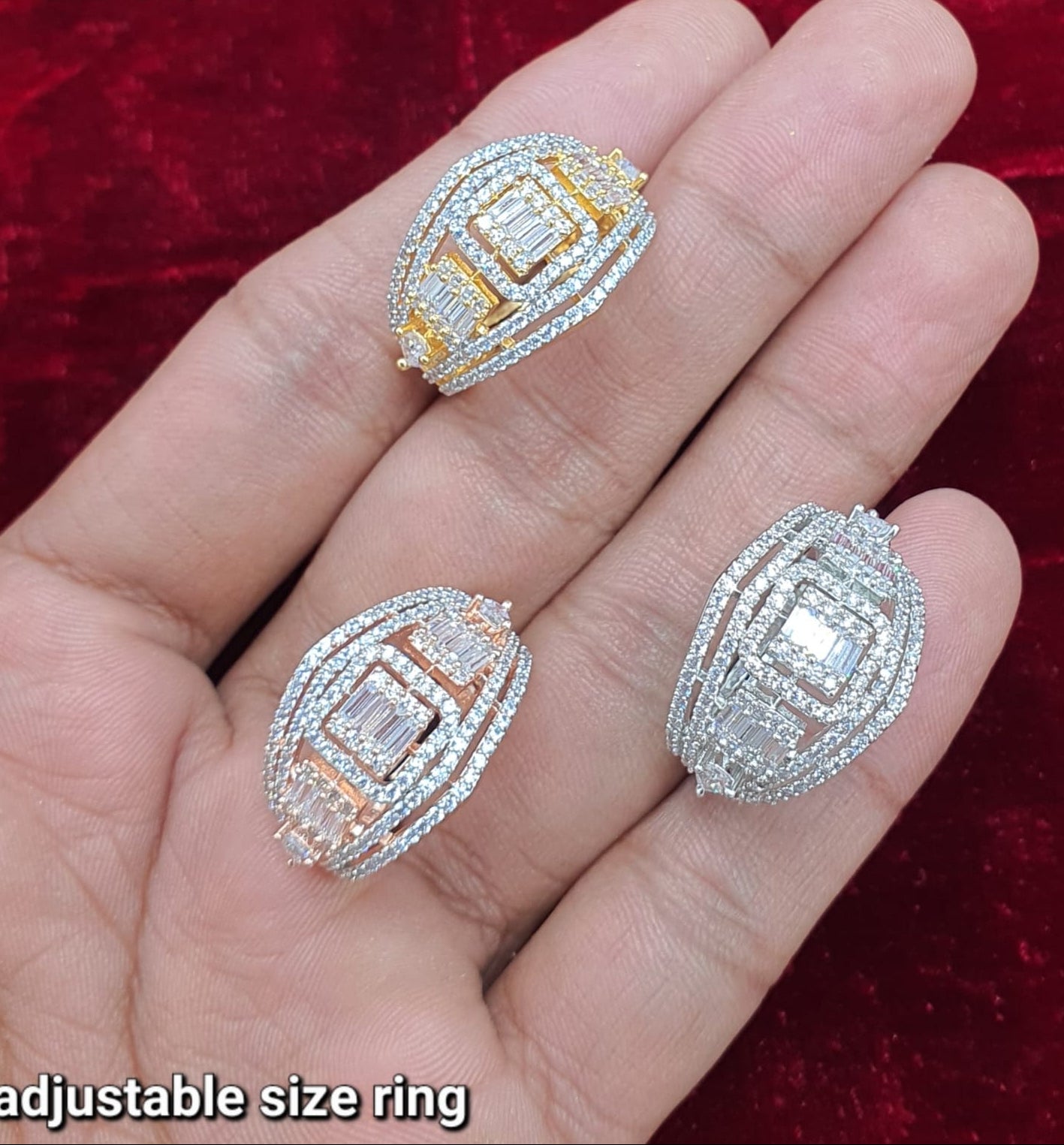 Stylish Sparkling Premium CZ Stone Adjustable Cocktail Ring - Silver Finish - 1 Piece