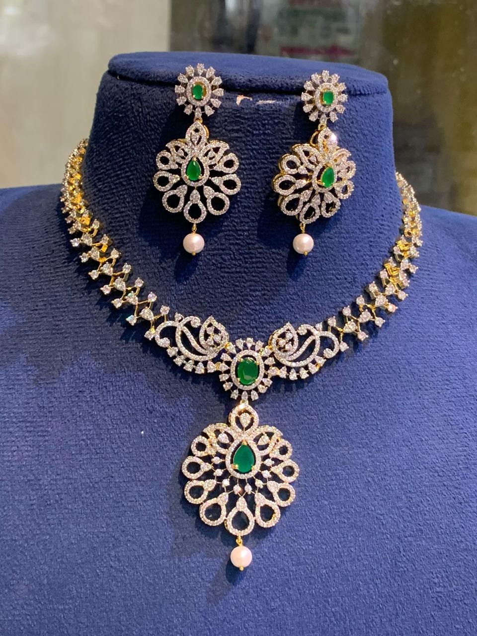 Stylish and Trendy Cz Stone GJ Polish Necklace Set With Earrings