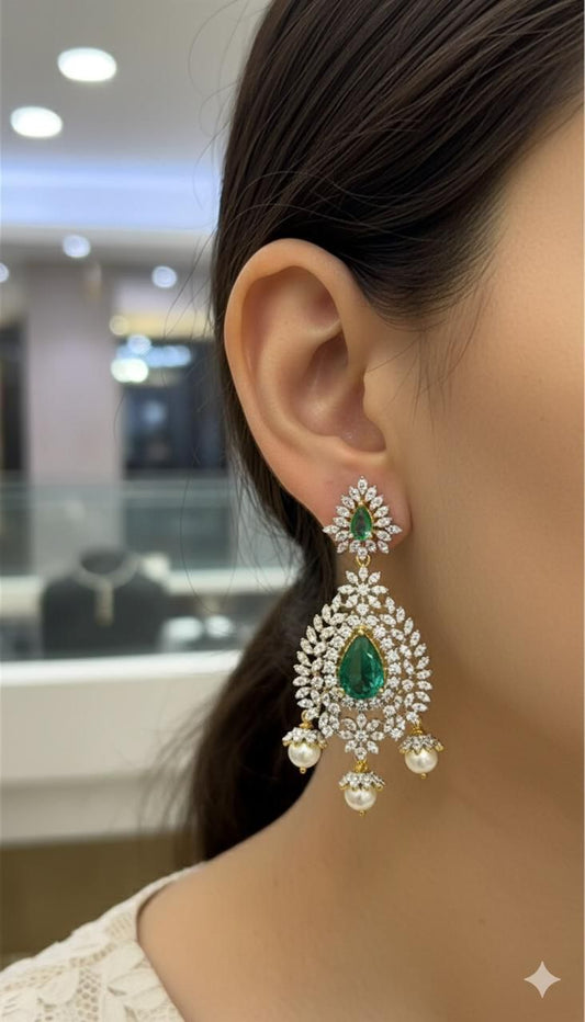 Super-Cute Classy Cz Stone GJ Polish Pearl Drops Jhumkas