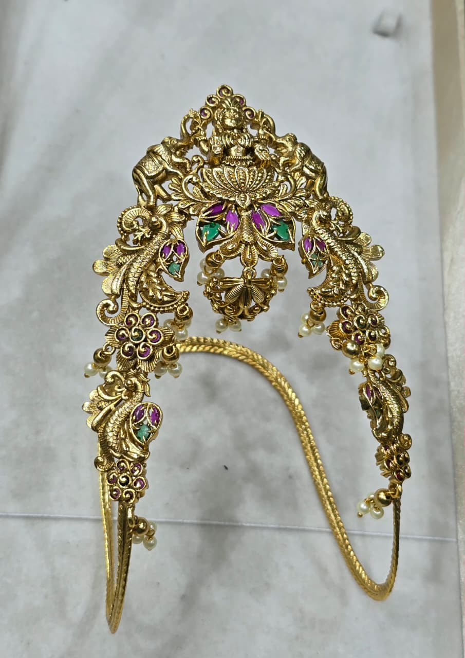 Traditional Antique Matte Finish Bridal Temple Vanki/ BajuBand With Pearl Drops - Lakshmi Motif (Copy)