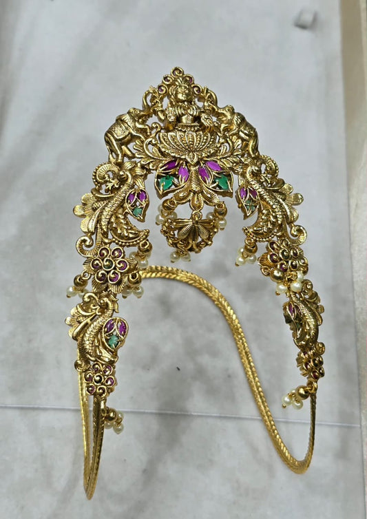 Traditional Antique Matte Finish Bridal Temple Vanki/ BajuBand With Pearl Drops - Lakshmi Motif (Copy)