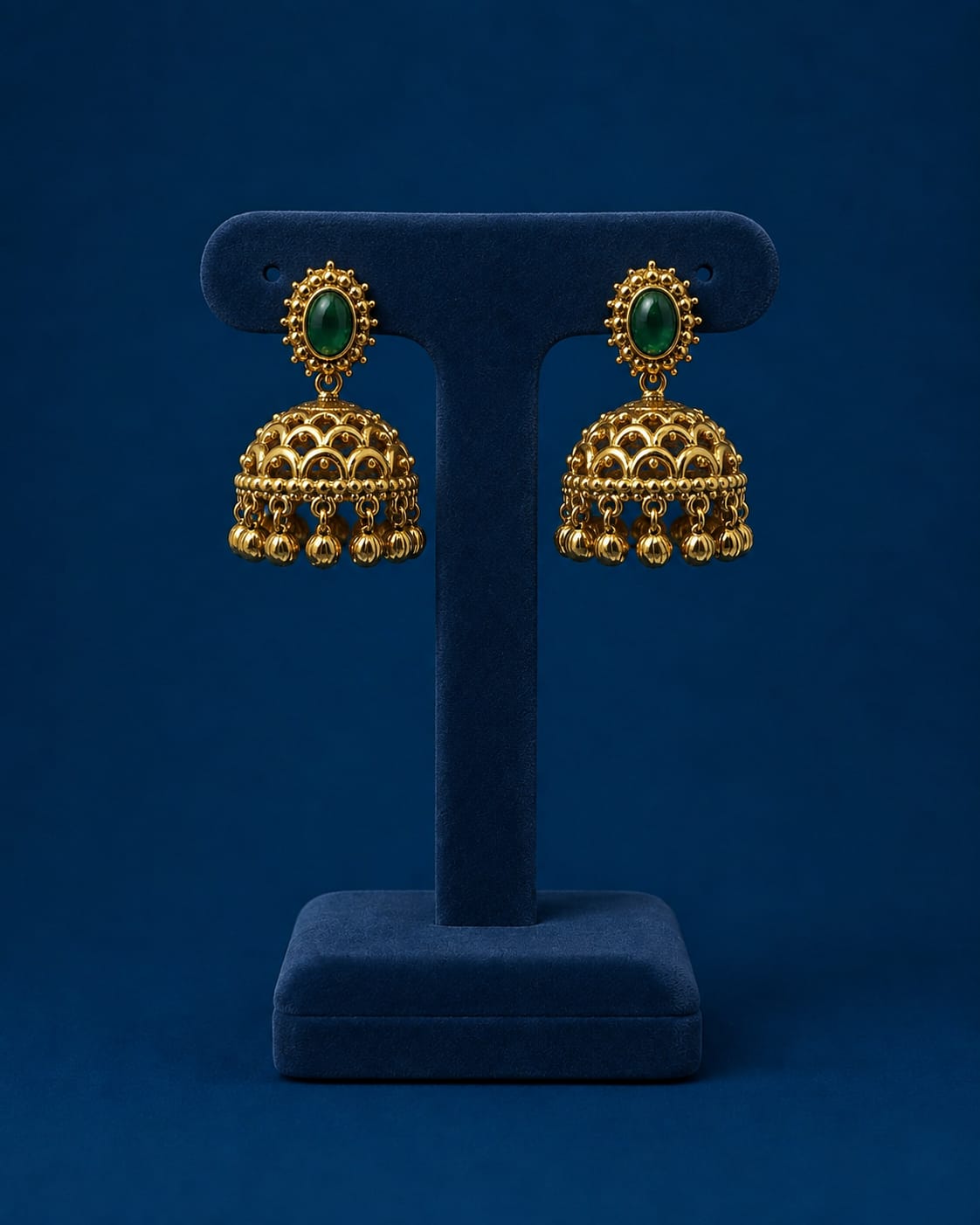 Traditional Antique Matte Finish Jhumka Earrings With Beads - Green