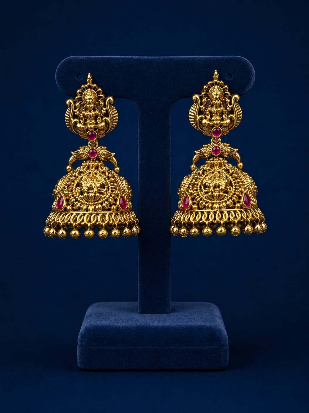 Traditional Antique Matte Finish Lakshmi Motif Jhumkas - Premium Quality