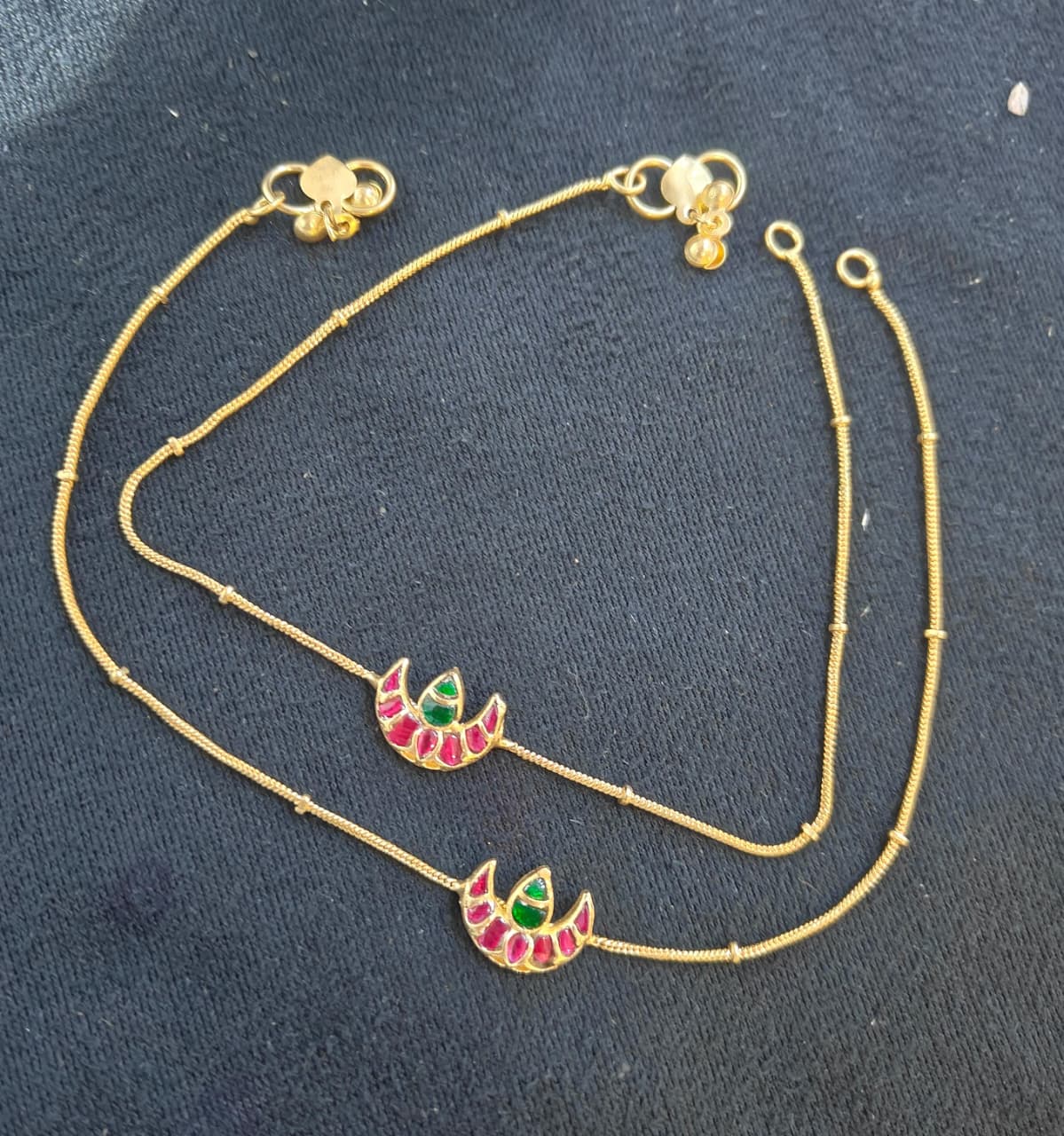 Traditional Gold-Plated Lotus Stone Anklets - 1 Pair