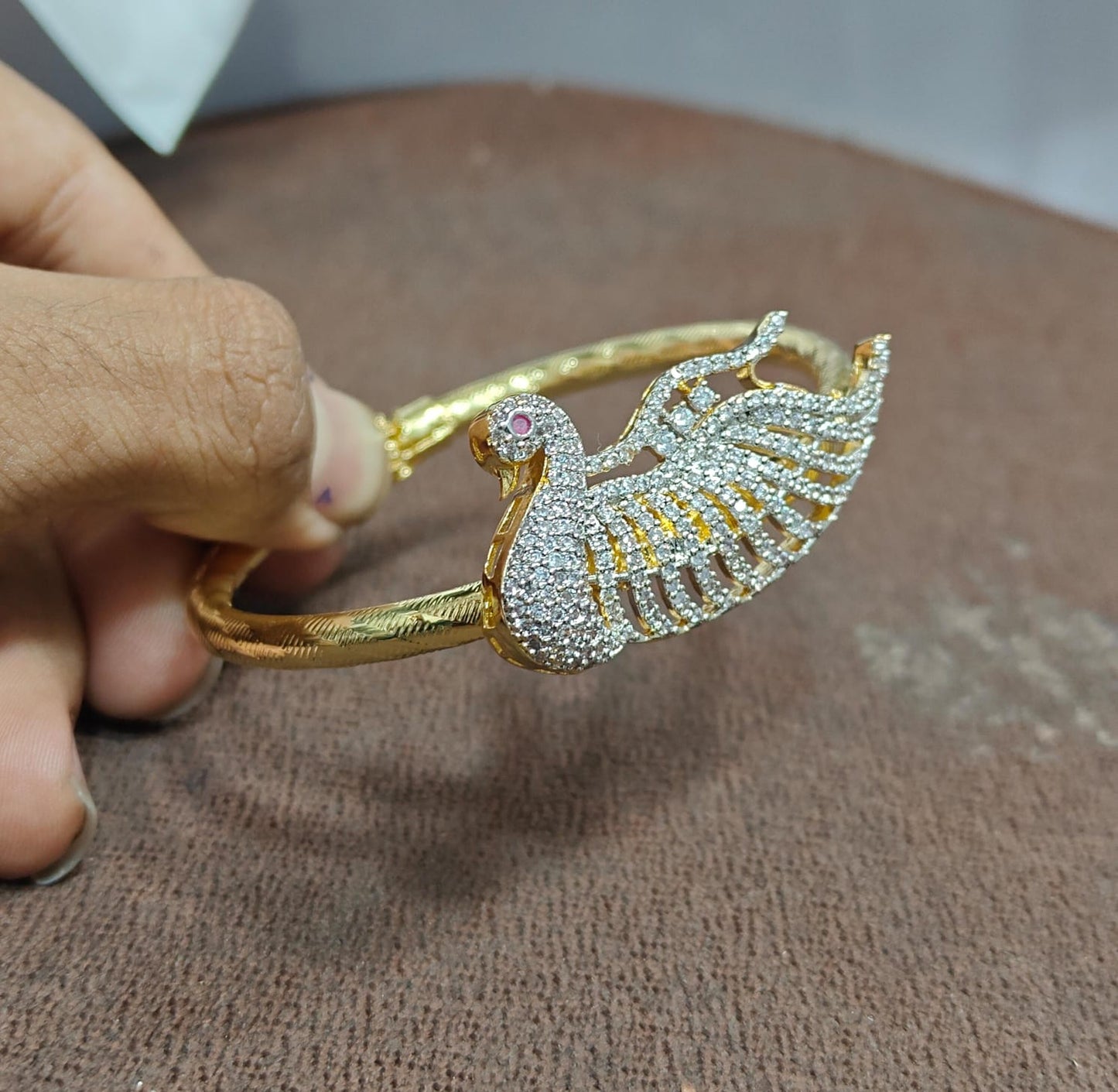 Premium Matte Swan Motif Designer Open Bangle - One Each