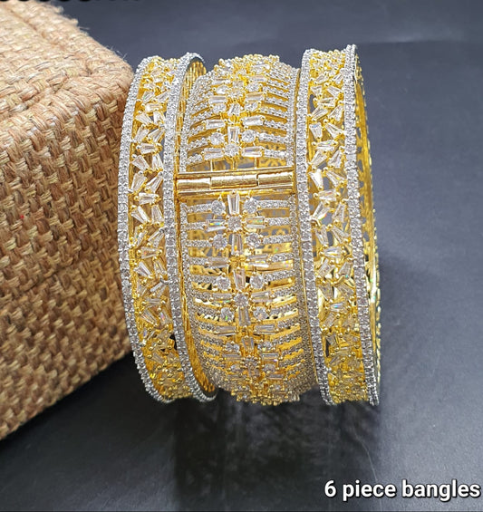 Traditional Gold Finish Sparkling CZ Designer Bangles - 6 Piece