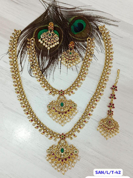 Traditional Matte Finish AD Stone Bridal Necklace Set With Earrings