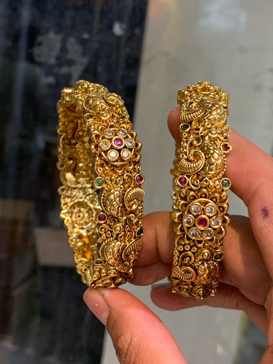 Traditional Premium Antique Finish Bangles Set Of 2-Temple Jewelry