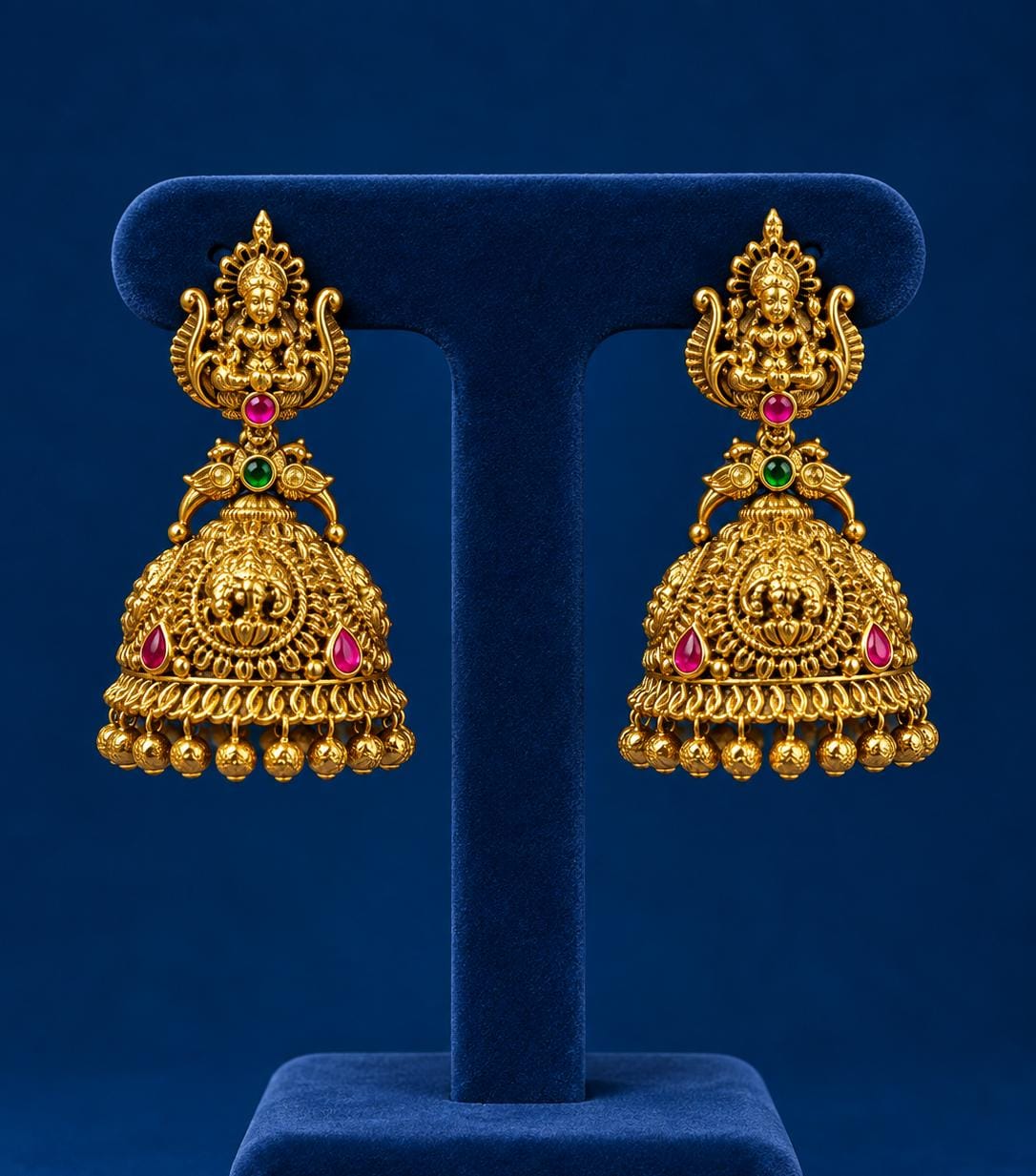 Traditional  Premium Antique Matte Finish Lakshmi Motif Jhumka Earrings