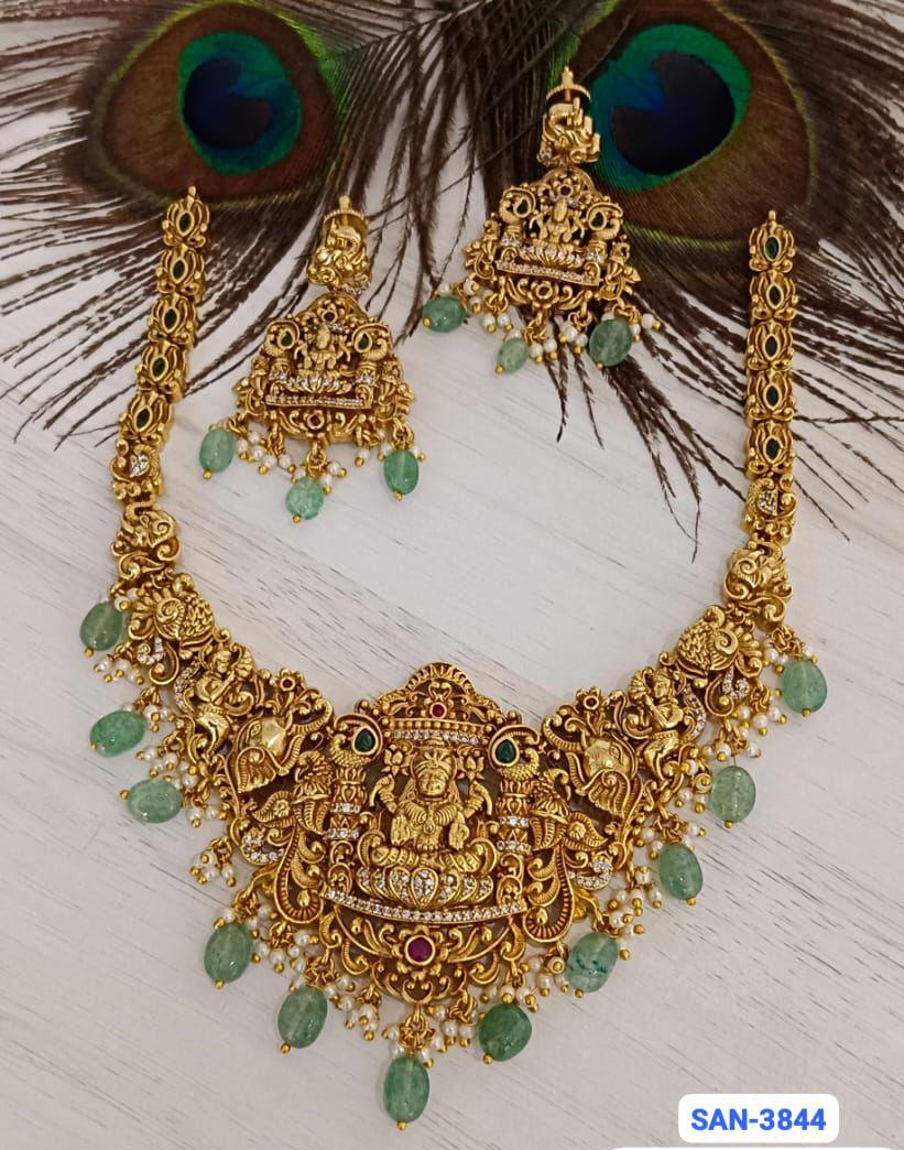 Traditional Premium Lakshmi Temple Bridal Beaded Necklace Set With Earrings