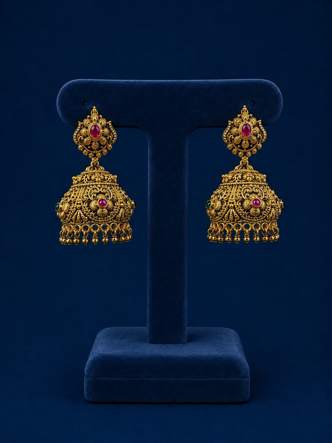 Traditional Royal South Indian Matte Antique Jhumka Earrigs - 1 Pair