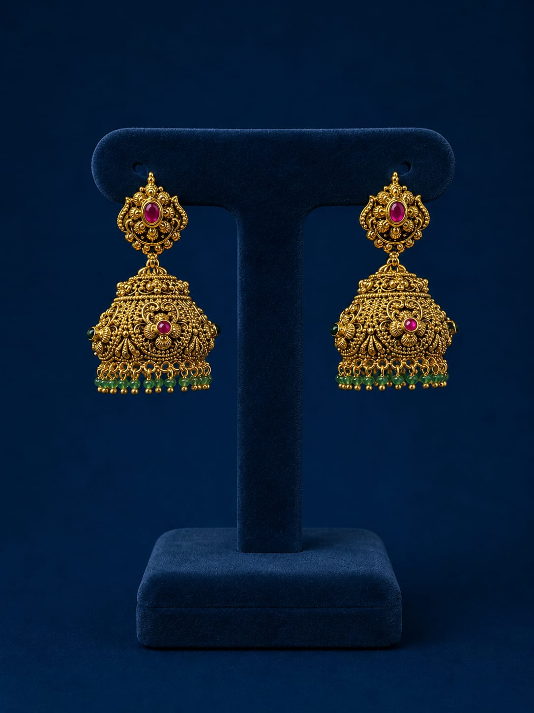 Traditional Royal South Indian Matte Antique Jhumka Earrigs - 1 Pair