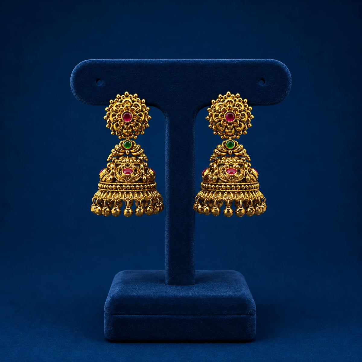 Traditional South Indian Premium Antique Matte Jhumkas Earrings With Beads