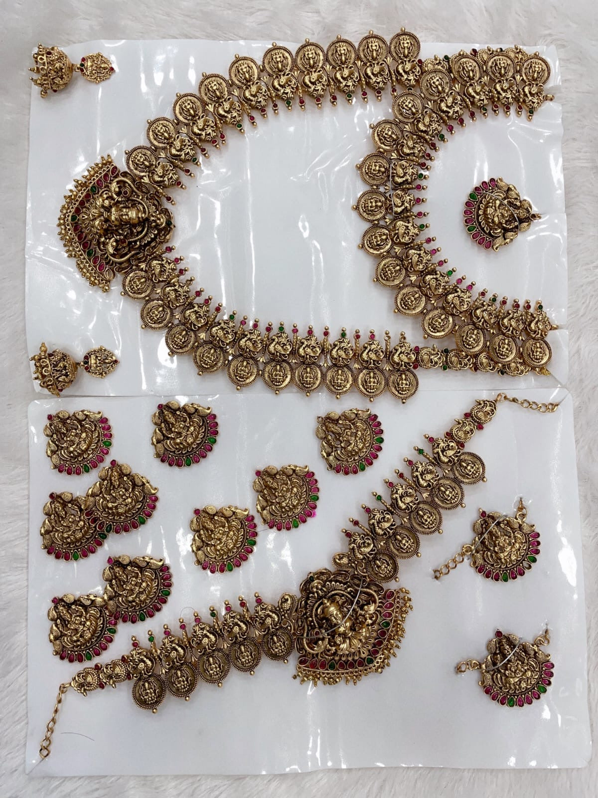 Traditional Temple Jewelry Coin Bridal Necklace Set with Earrings -Lakshmi Design