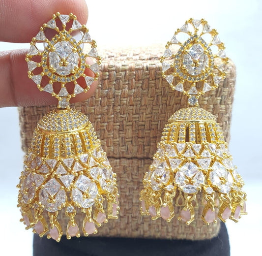Trending Premium CZ Stone Jhumkas Earrings - Gold Finish