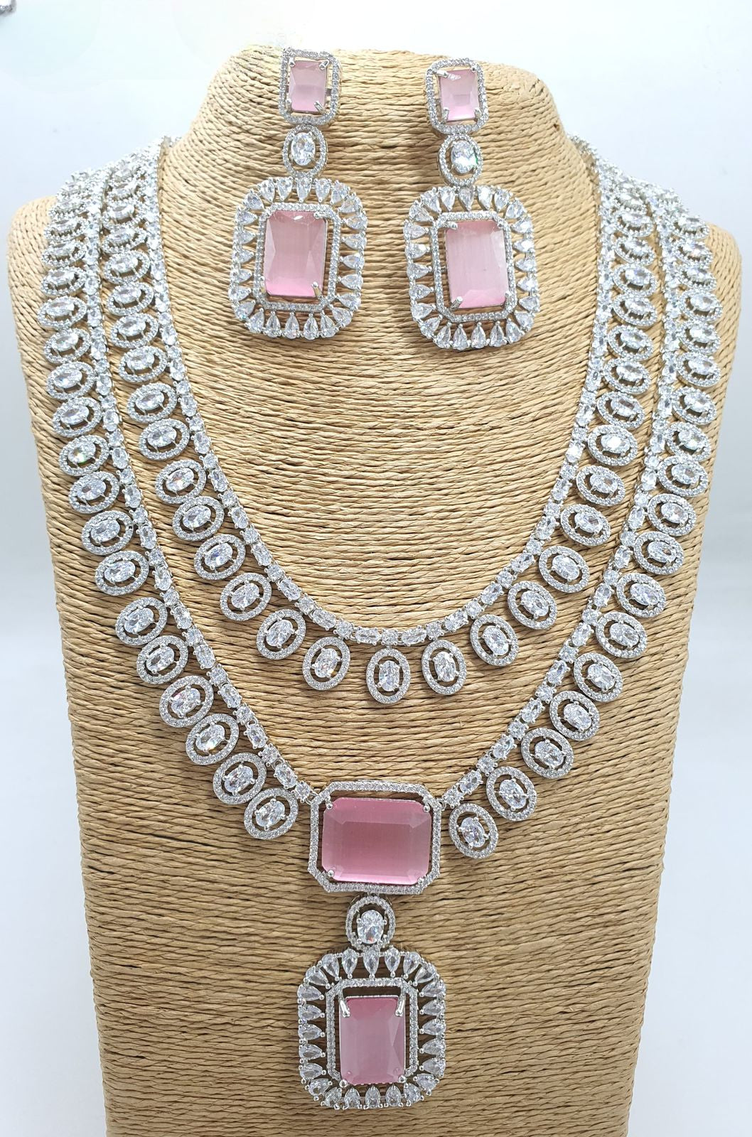 Trending Silver Finish CZ Stone Necklace Set With Cute Earrings