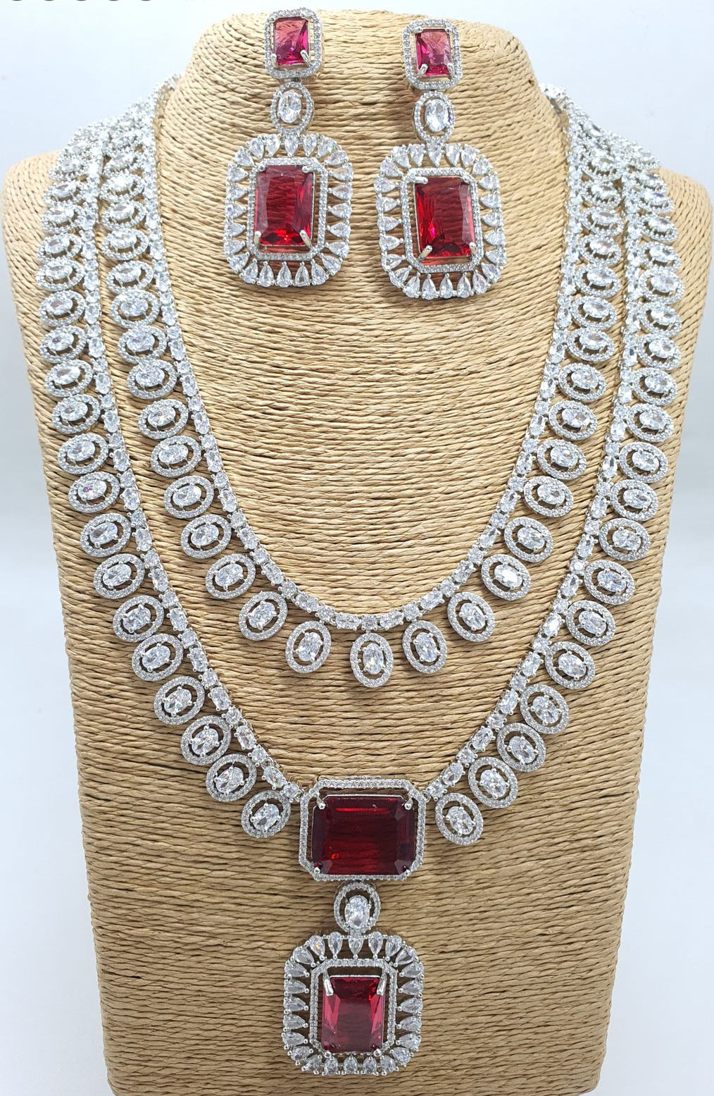 Trending Silver Finish CZ Stone Necklace Set With Cute Earrings