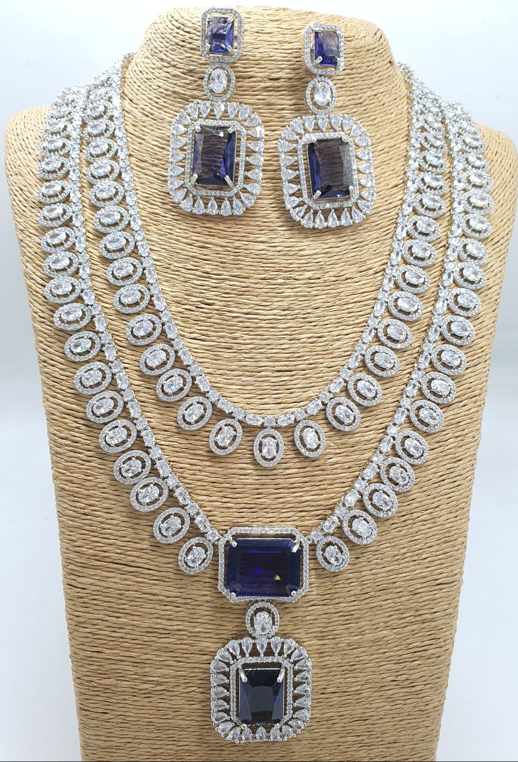 Trending Silver Finish CZ Stone Necklace Set With Cute Earrings