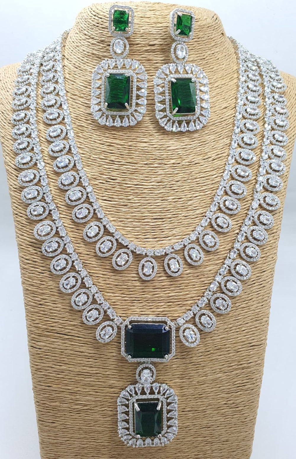 Trending Silver Finish CZ Stone Necklace Set With Cute Earrings