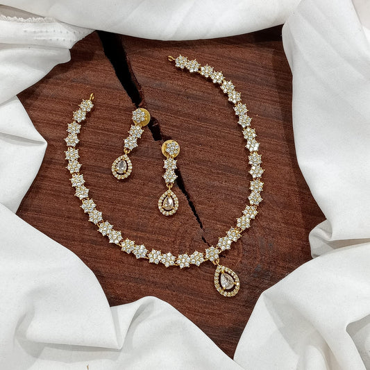Trendy And Classy AD Stone Jewelry Necklace Set With Earrings