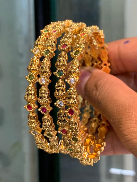 Trendy And Classy Premium Antique Matte Finish CZ Stone Bangles-Lakshmi Motif-Set Of 2