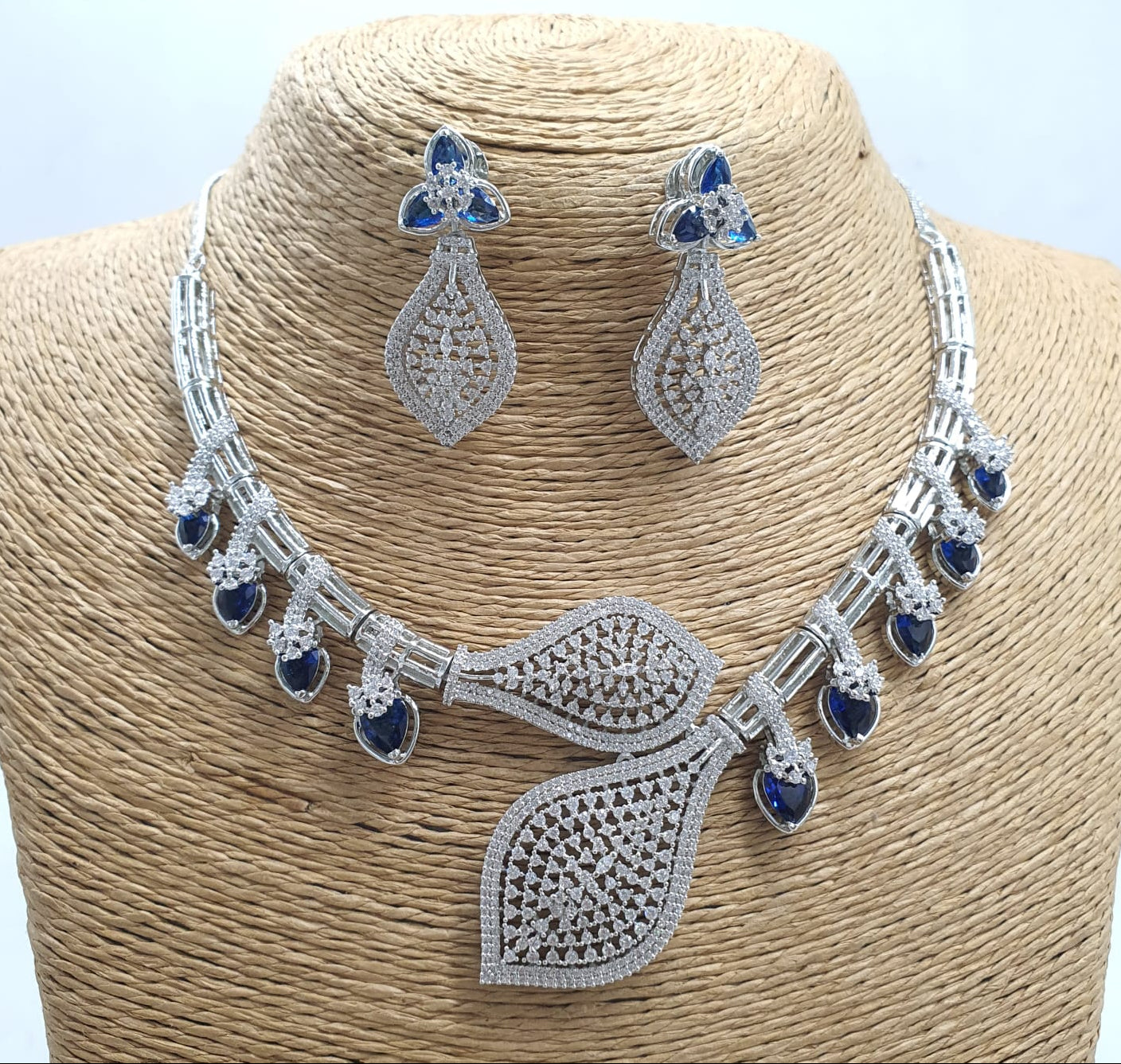 Unique CZ Stone Silver Finish Necklace With Earrings - Premium Quality