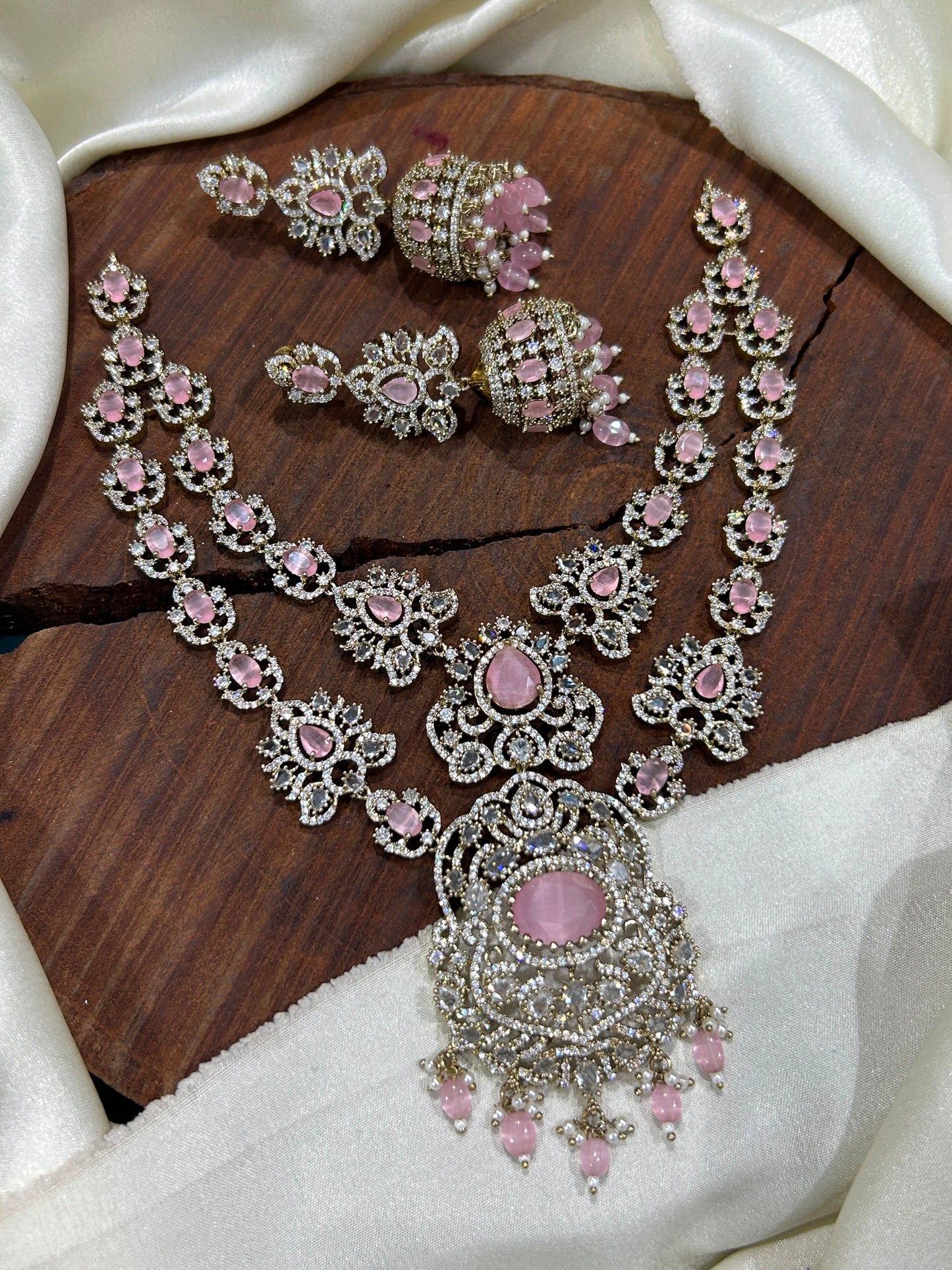 Victorian Finish Two Layered Necklace Set With Earrings - Premium Quality